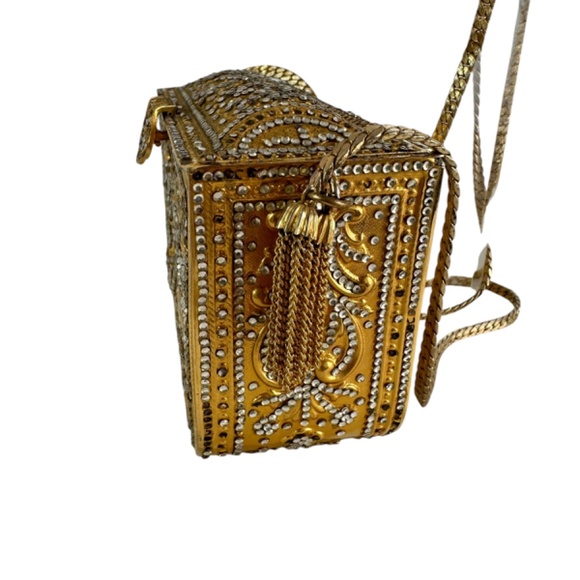 Rare Vintage JUDITH LEIBER Minaudière Gold Crystal Gilded Stamp Clutch Bag - Picture 7 of 16